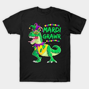 Mardi Grawr Dino Jester Mardi Gras T Rex Kids Boys T-Shirt